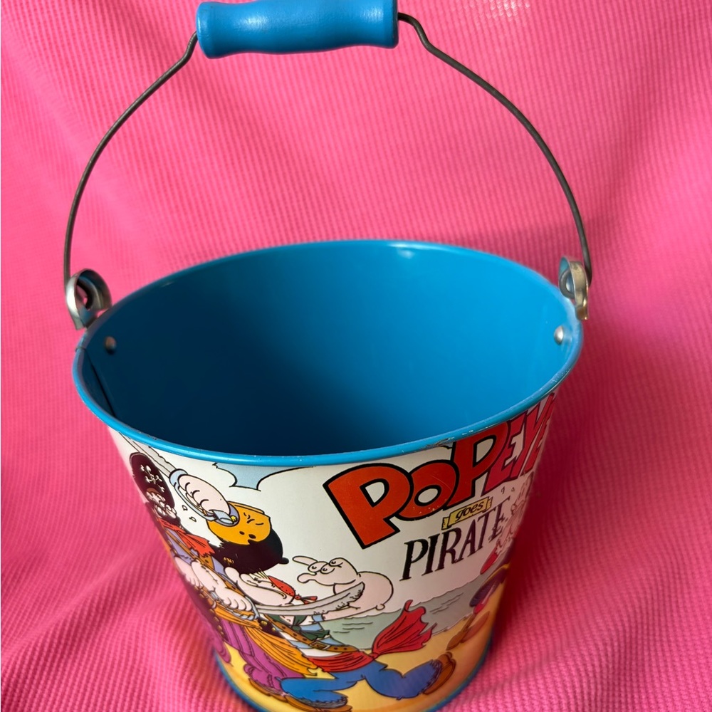 Vintage Popeye Wimpy Olive Oyl Pirate Schylling Tin Pail Sand Bucket Collectibe